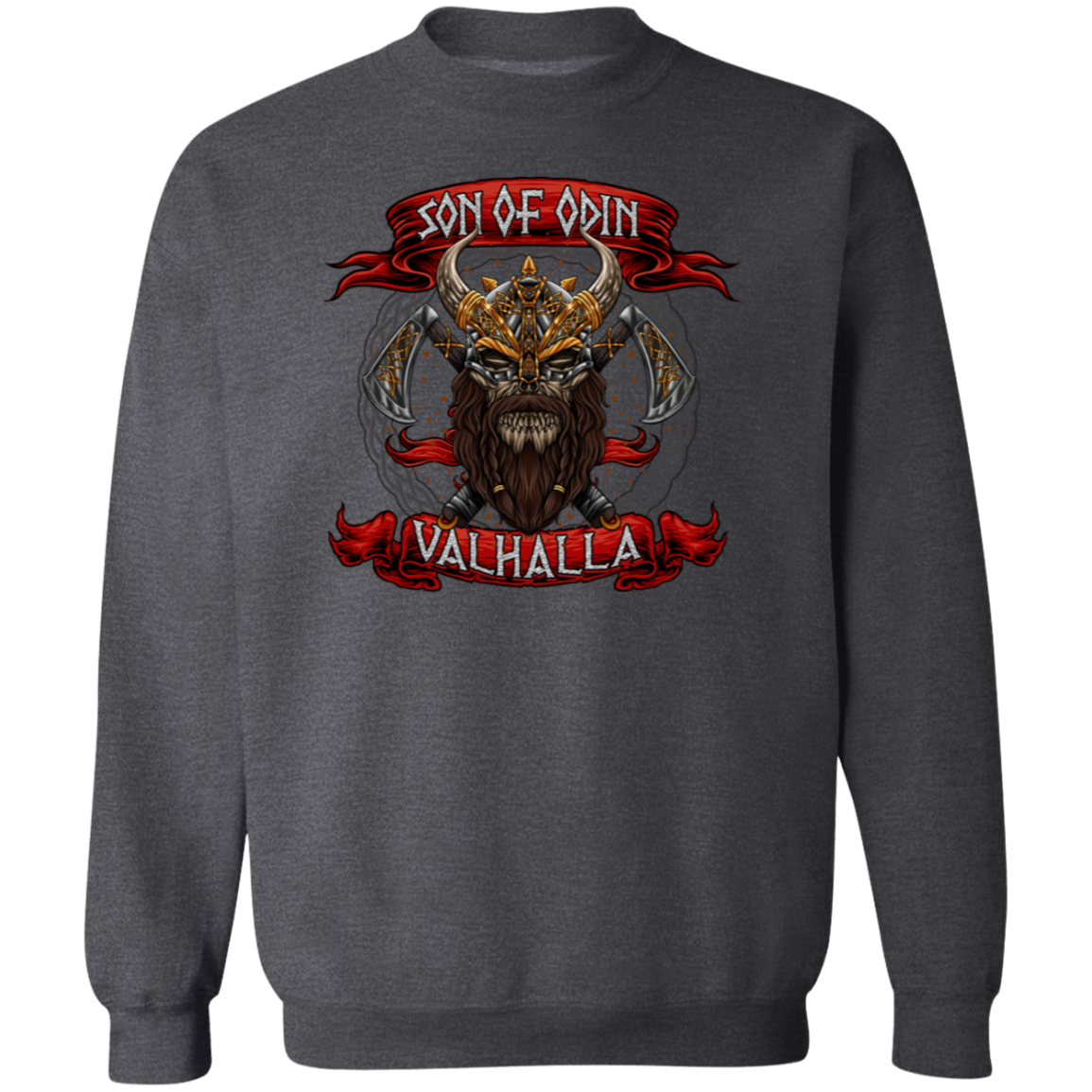 Son of Odin Crewneck Pullover Sweatshirt - Sweatshirts Dark Heather / M Real Domain Streetwear Real Domain Streetwear