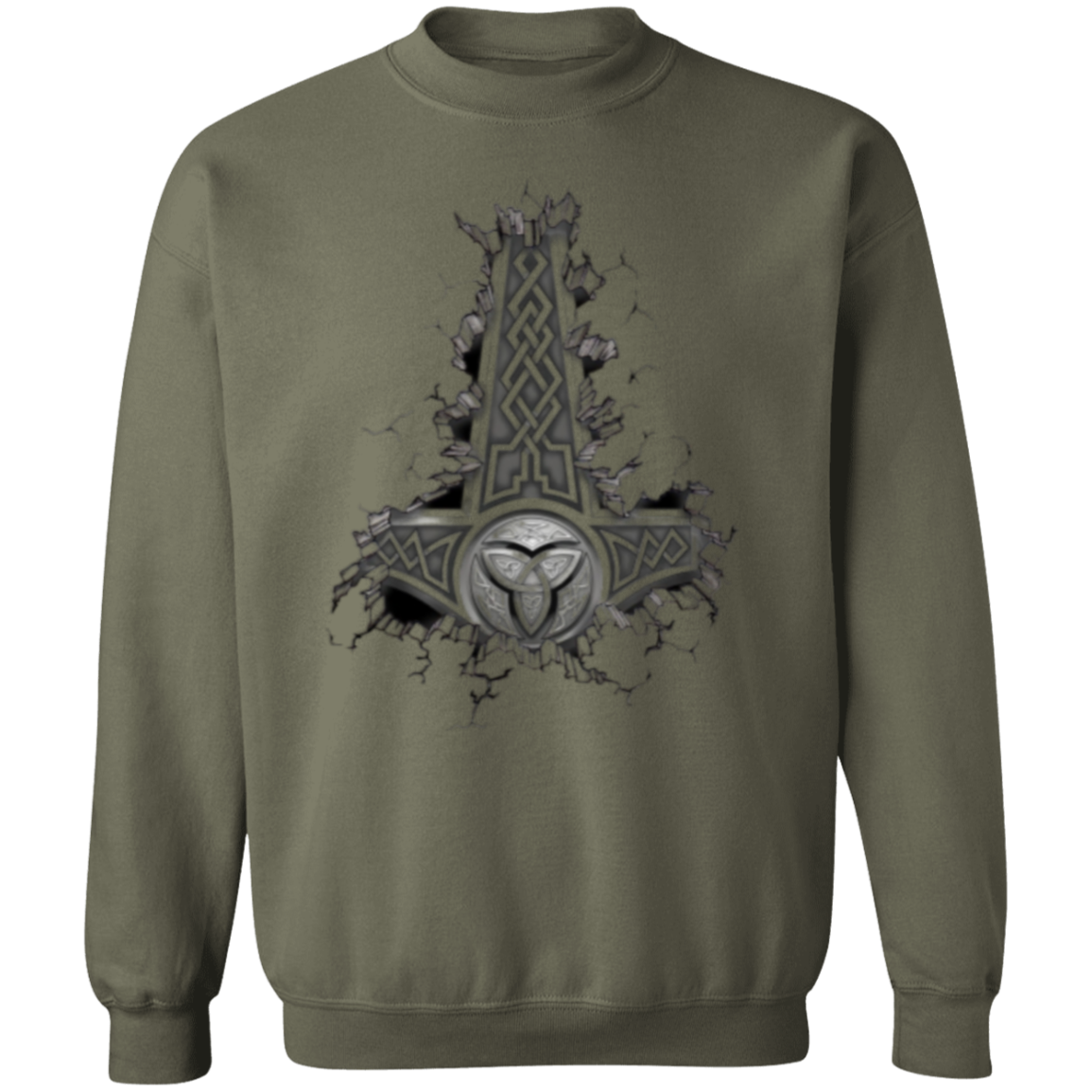 Mjollnir Crewneck Pullover Sweatshirt - Sweatshirts Military Green / M Real Domain Streetwear Real Domain Streetwear