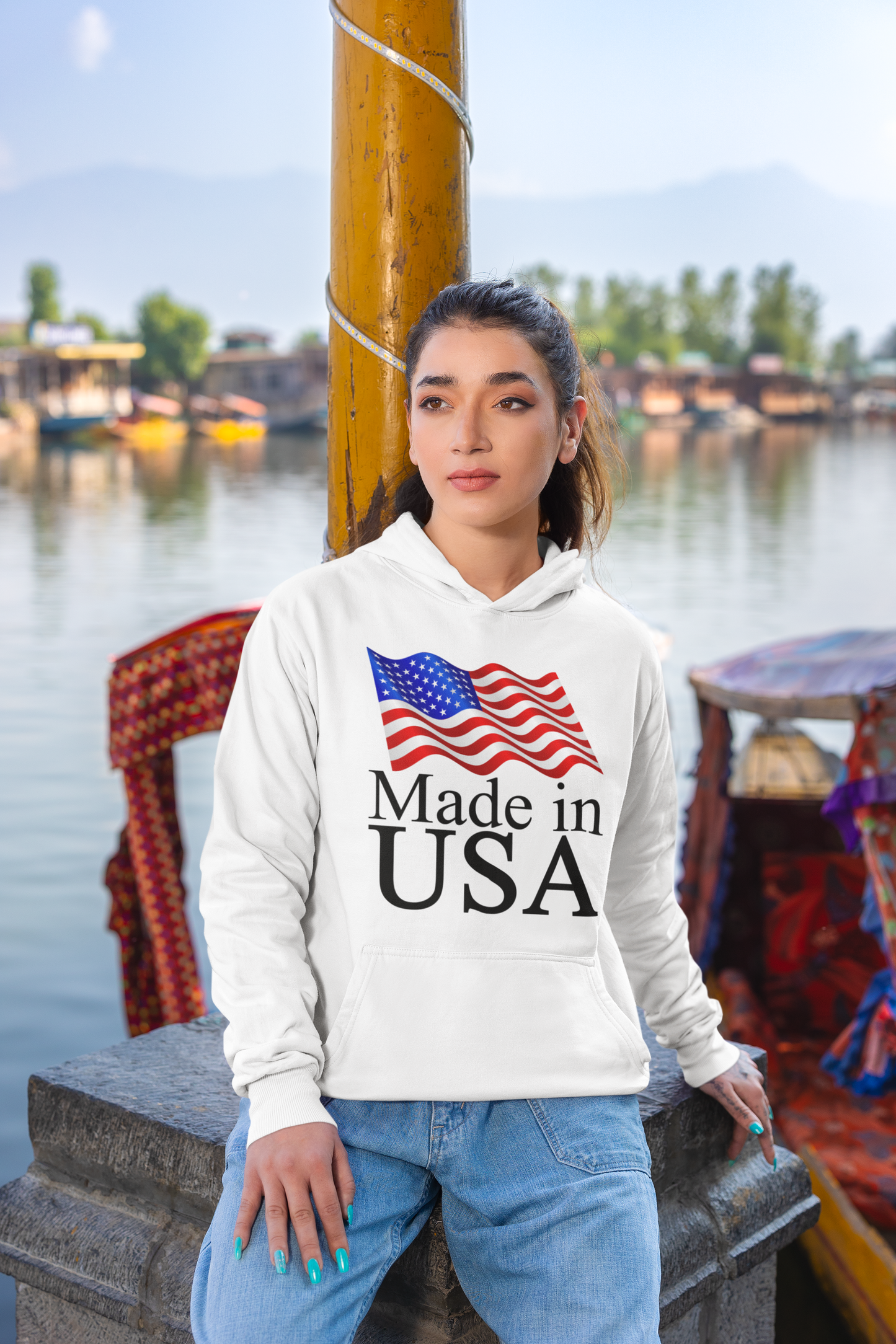 Made in USA American Flag Pullover Hoodie